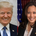 Portrettfoto av presidenkandidatene Donald Trump og Kamala Harris