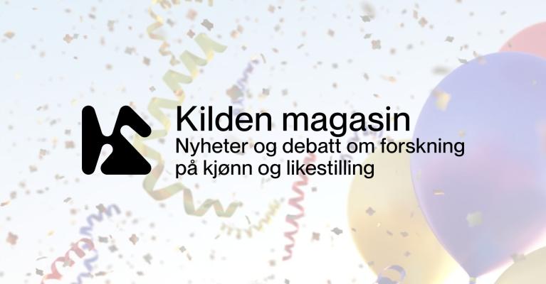 Kilden magasins logo over bakgrunn av konfetti og ballonger.