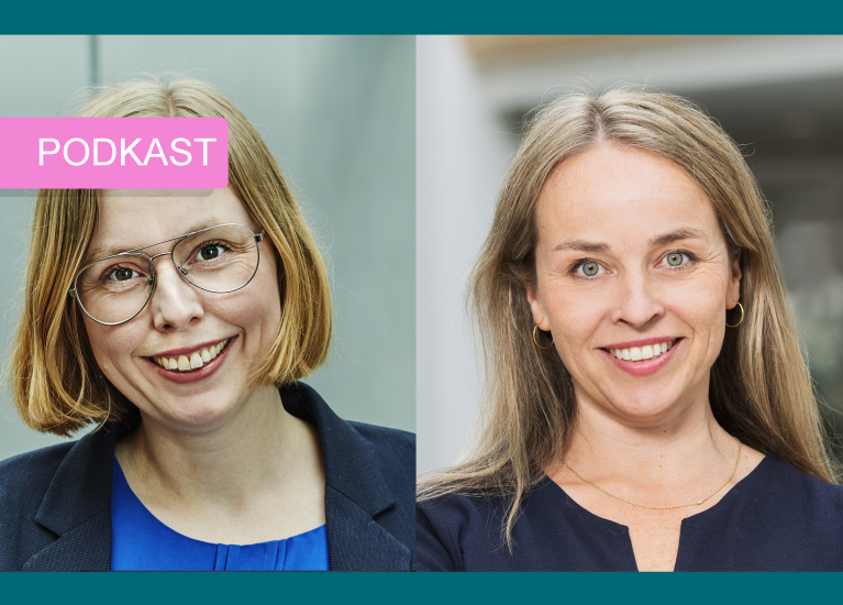 Sammensatt portrettfoto av podkastdeltagerne Rannveig Kaldager Hart og Kristin Engh Førde