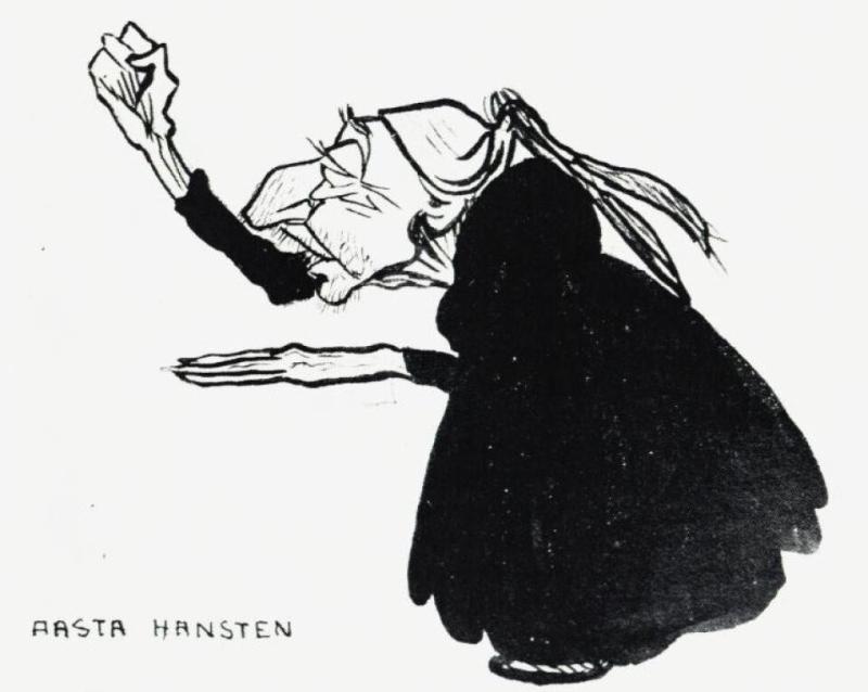 Karikatur av Aasta Hansteen, tegnet av Olof Gulbransson
