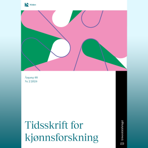 Hel forside Tidsskrift for kjønnsforskning 2-24 med grafisk illustrasjon i rosa, hvitt og grønt i bølgende former