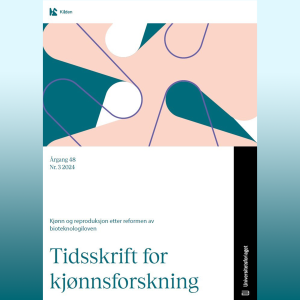 Forsideillustrasjon Tidsskrift for kjønnsforskning 3-24 med grafisk design i rosa og grønn logo utsnitt av Kildens logo K