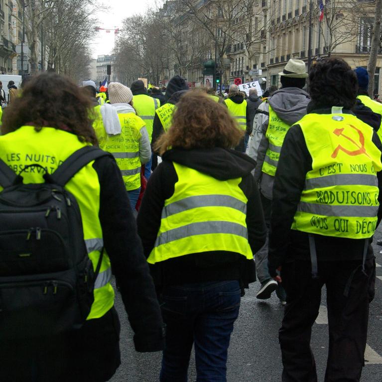 De gule vestene-bevegelsen demonstrerer i Paris 20. januar 2019